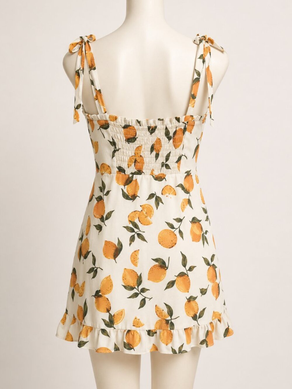 CIDER Lemon Print Ruffle Hem Tie Shoulder Mini Dress XL NWT Smocked Back - Picture 2 of 8